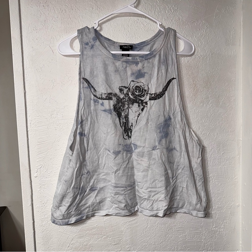 tie dye cow skull muscle tee